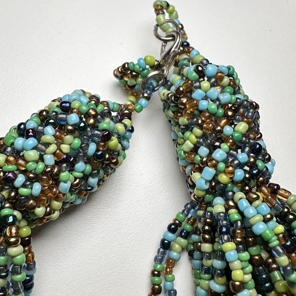 Glass seed-bead multi strand necklace in blue, green bronze lobster clasp 5309 L - Picture 13 of 16